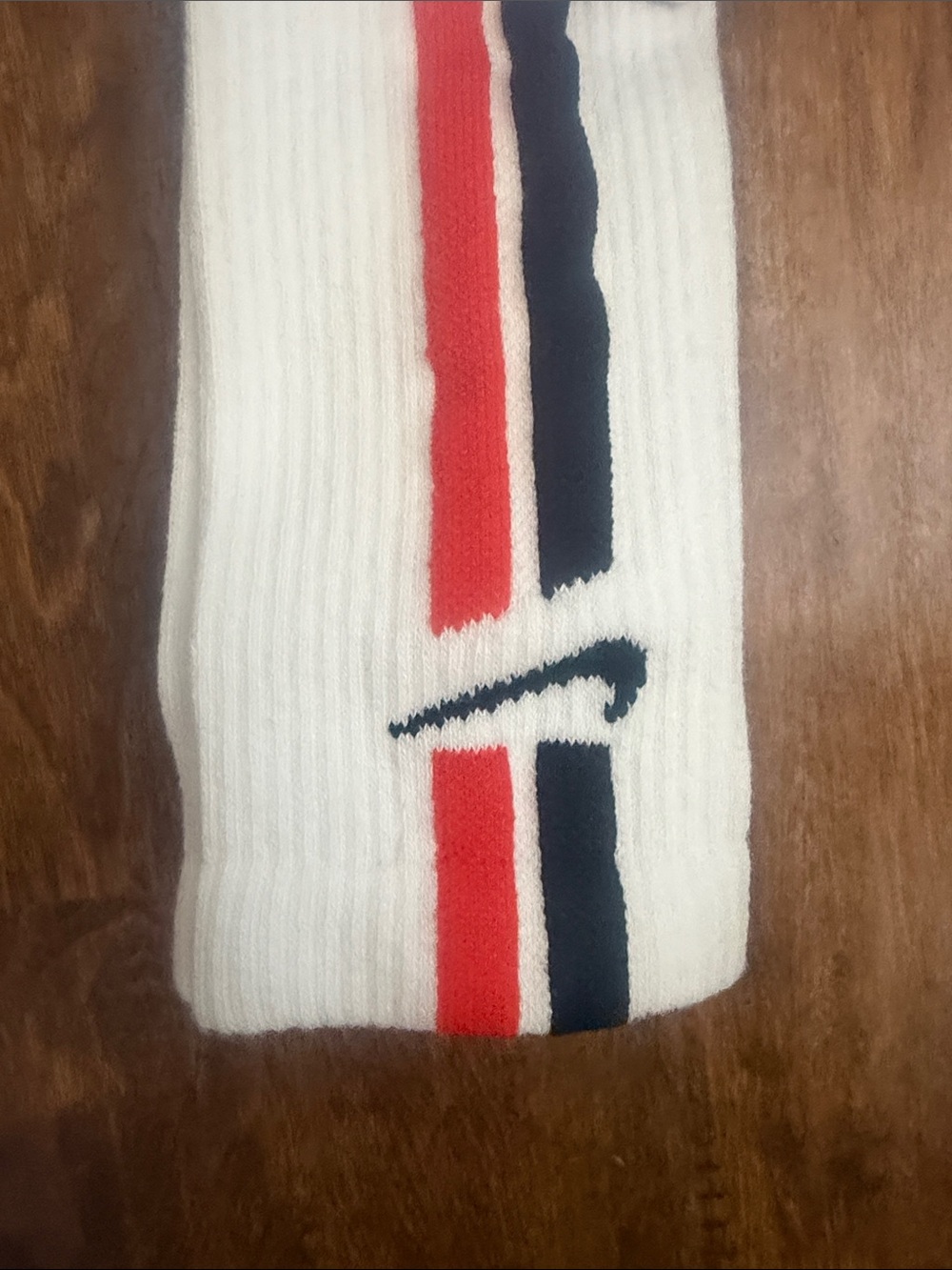 Nike Crew Socks in White with Red & Black Stripe Accents - Picture 8 of 9